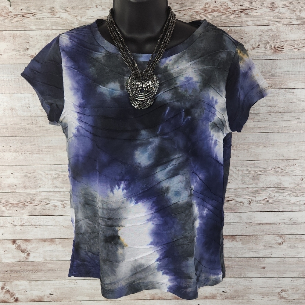 Simply Vera Vera Wang Tie-Dye Top - Blue and Black, Sz PM - Picture 2 of 9